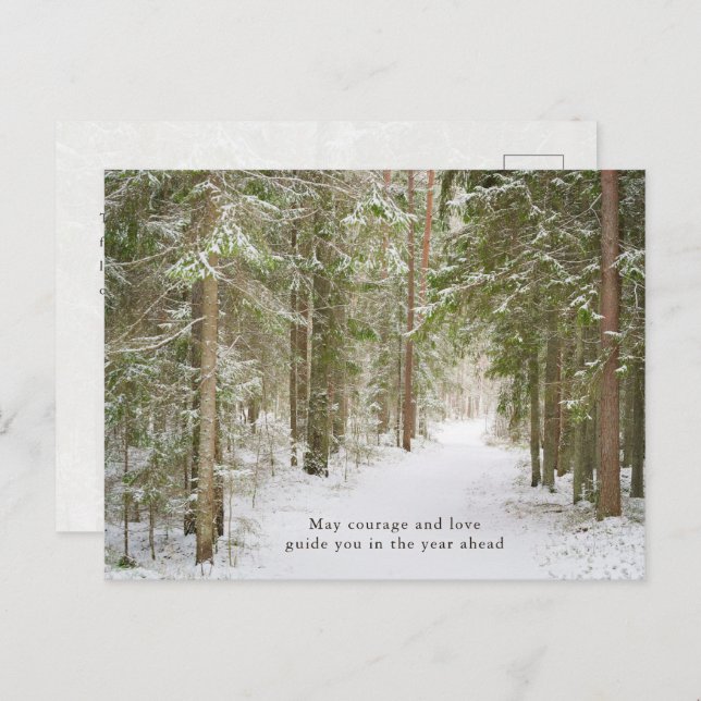 Cartão Postal De Festividades Minimal Winter Forest Path, New Year (Frente/Verso)
