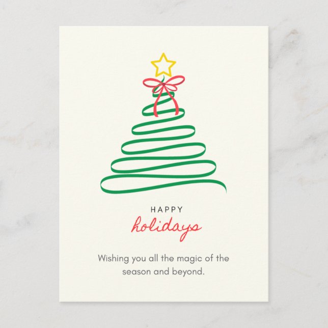 Cartão Postal De Festividades Minimalist Christmas Tree Happy Holidays Postcard (Frente)