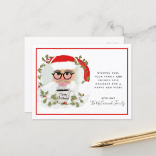 Cartão Postal De Festividades Minimalist Cute Christmas Santa Red And White