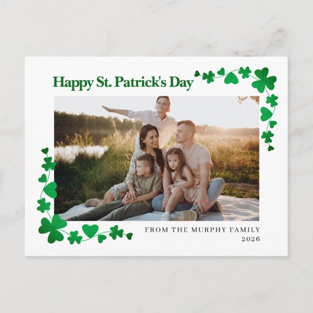 Cartão Postal De Festividades Minimalist lucky shamrock st. Patrick's Day photo (Frente)
