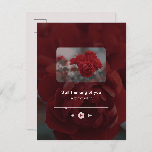 Cartão Postal De Festividades Minimalist Red Music Player Valentine's Day (Frente/Verso)