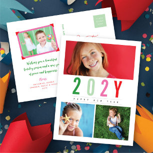 Cartão Postal De Festividades Minimalista de colagem de fotos do Feliz ano novo 