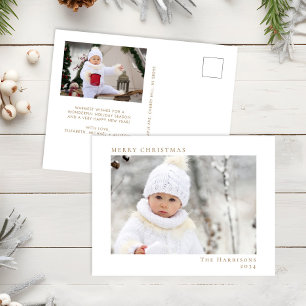 Cartão Postal De Festividades Minimalista Feliz Natal Ouro Branco Foto