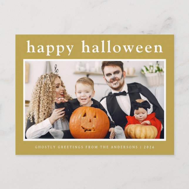 Cartão Postal De Festividades Mínimo de Feliz Halloween Family 1 Foto (Frente)