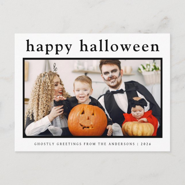 Cartão Postal De Festividades Mínimo de Feliz Halloween Family 1 Foto (Frente)