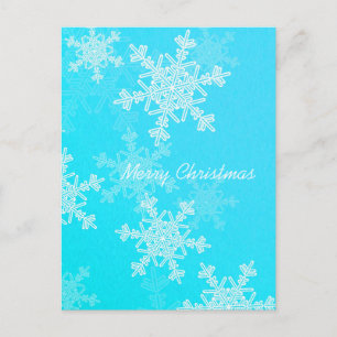 Cartão Postal De Festividades Mínimo de Flocos de Neve Brancos Azuis de Natal Fe