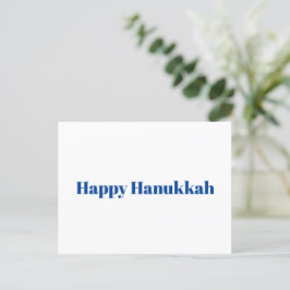 Cartão Postal De Festividades Mínimo de tipografia azul branca de Hanukkah feliz