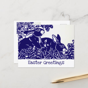 Cartão Postal De Festividades Mínimo de Woodland Branca Azul de Coelho Páscoa Si