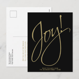 Cartão Postal De Festividades Mínimo Dourado e preto Joy Simples Elegante Único