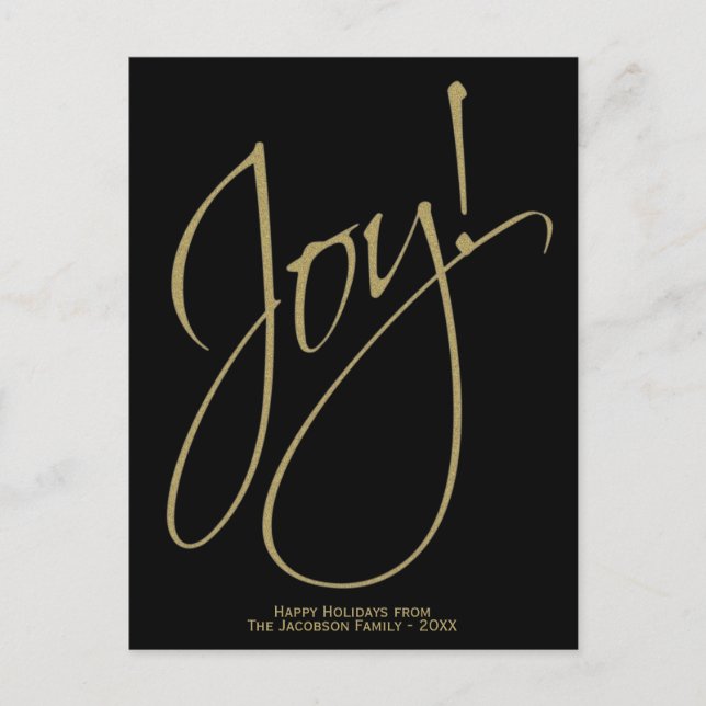 Cartão Postal De Festividades Mínimo Dourado e preto Joy Simples Elegante Único (Frente)