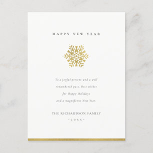 Cartão Postal De Festividades Mínimo Elegante, Faux, Feliz ano novo Dourado com