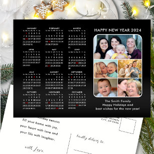 Cartão Postal De Festividades Mínimo Preto Moderno da Família de Calendários 202