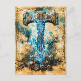 Cartão Postal De Festividades Mjölnir Martelo de Thor com Relâmpagos