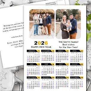 Cartão Postal De Festividades Modern 2026 Calendar Family 2 Photo Black