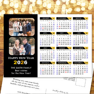 Cartão Postal De Festividades Modern 2026 Calendar Family 2 Photo Black