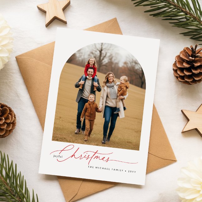 Cartão Postal De Festividades Modern Calligraphy Script Christmas Family Photo (Criador carregado)