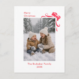 Cartão Postal De Festividades Modern Festive Red Bow Merry Christmas Photo