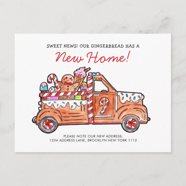 Cartão Postal De Festividades Modern Gingerbread Truck A Sweet News Moving (Frente)