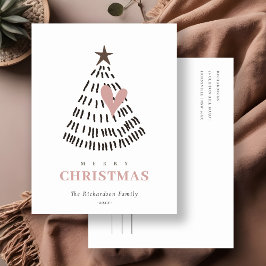 Cartão Postal De Festividades Modern Scandi Minimal Blush Heart Christmas Tree