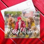Cartão Postal De Festividades Modern Simple Playful Greetings Leaf Family Photo<br><div class="desc">Design is composed of a simple playful cursive typography with stars. Add your family's name,  year,  and custom message.

Available here:
http://www.zazzle.com/store/selectpartysupplies</div>