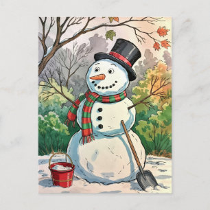 Cartão Postal De Festividades Modern Trendy Felry Natal Snowman