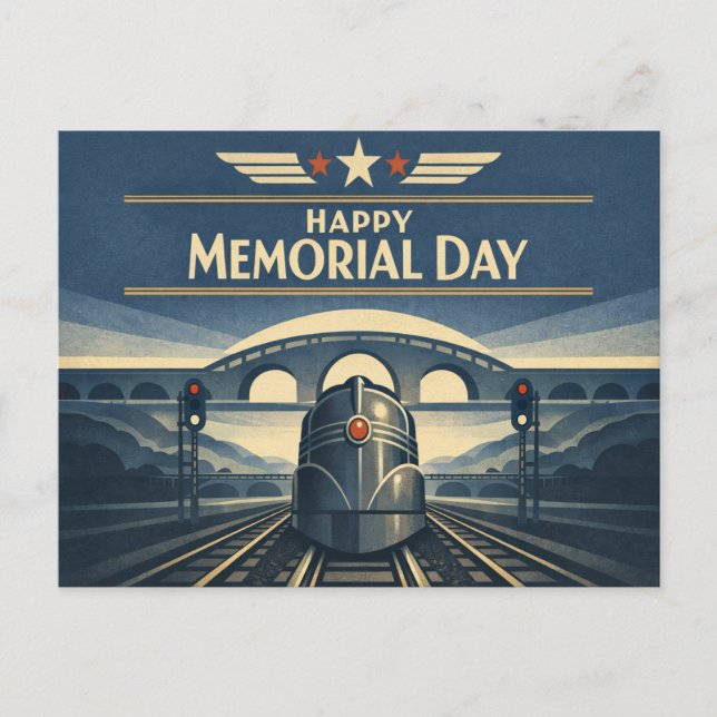 Cartão Postal De Festividades Moderne Train Streamline Memorial Day  (Frente)