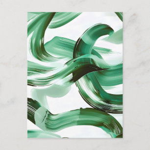 Cartão Postal De Festividades Moderno Abstrato Traços de Pincel Verde Minimalist