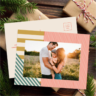 Cartão Postal De Festividades Moderno Mistura Stripes Um Foto Natal