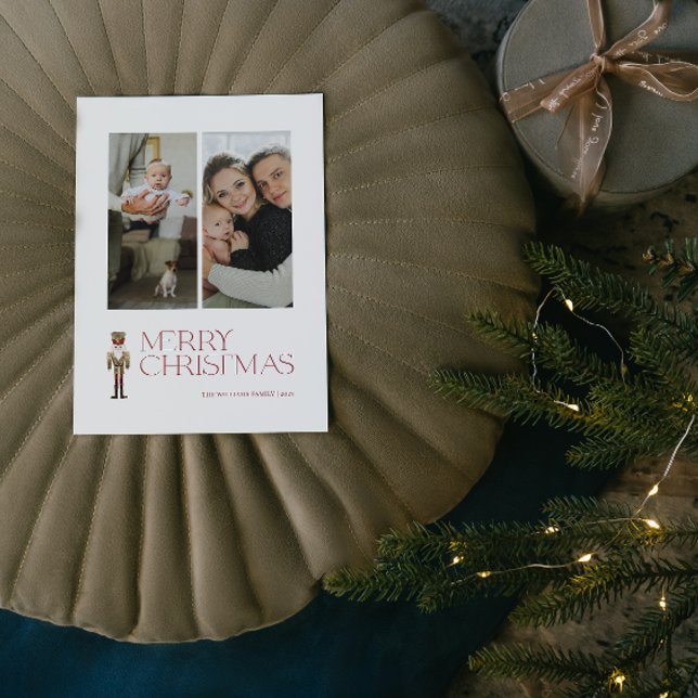 Cartão Postal De Festividades Moderno Nutcracker Feliz Natal 2 Foto (A Nutcracker Holiday! Wishing You a Merry Christmas in Modern Minimalist Style. 🎄🎭 [Your Photo Her)