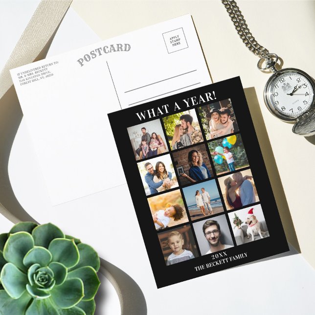 Cartão Postal De Festividades Moderno Que Ano De Revisão 12 Colagem De Fotos (Criador carregado)