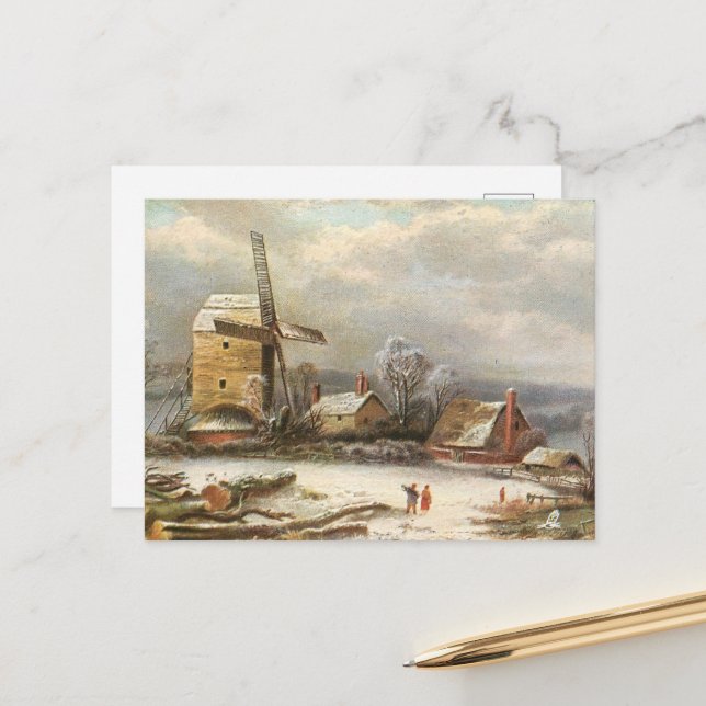Cartão Postal De Festividades Moinho de inverno (Frente/Verso In Situ)