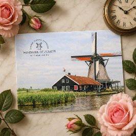 Cartão Postal De Festividades Moinho de vento Zaanse Schans Aquarela Patrimônio 