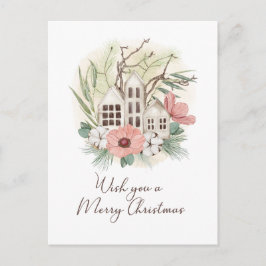 Cartão Postal De Festividades Mola Pastel Rosa Castanho Verde Feliz Natal Feliz