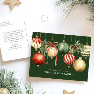 Cartão Postal De Festividades Molas de Aquarelas de Natal Elegante Verde
