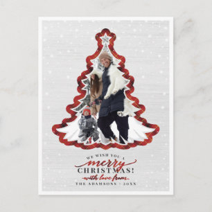 Cartão Postal De Festividades Moldura de Foto de Árvore de Natal em Xadrez Verme