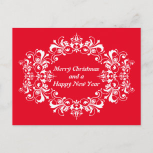 Cartão Postal De Festividades Moldura de Ornamentos Antigos - Floral 4 Branco Cl
