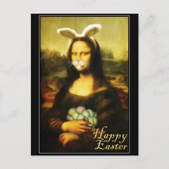Cartão Postal De Festividades Mona Lisa Bunny Ears Páscoa (Frente)