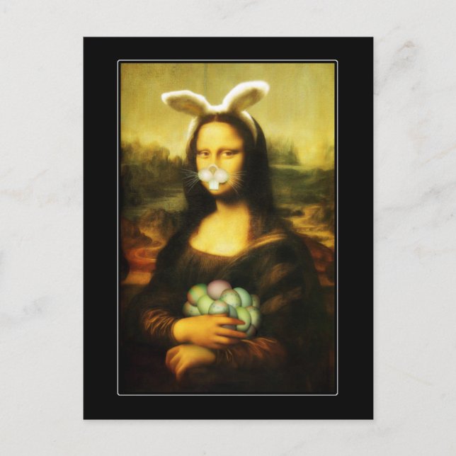 Cartão Postal De Festividades Mona Lisa Bunny Ears Páscoa (Frente)