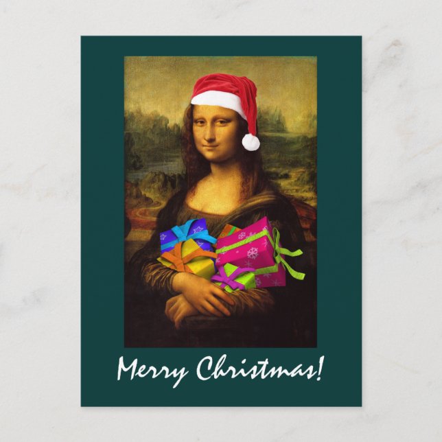 Cartão Postal De Festividades Mona Lisa Santa Claus (Frente)