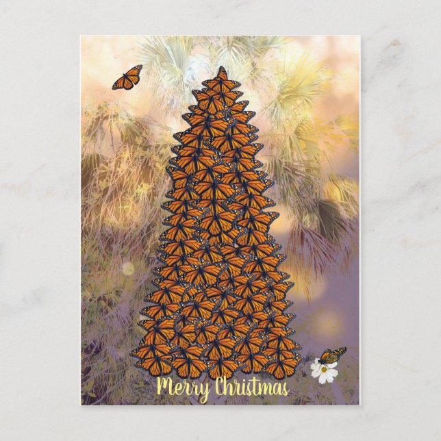 Cartão Postal De Festividades Monarch Butterflies Christmas Tree (Frente)