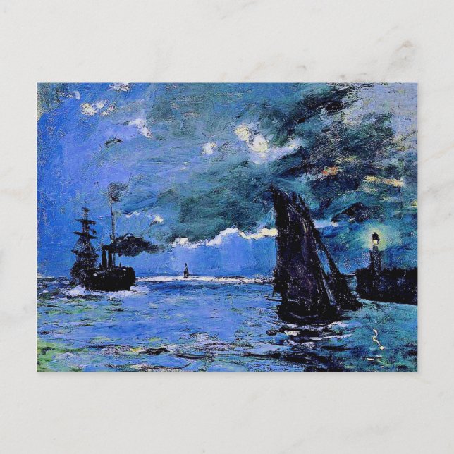 Cartão Postal De Festividades Monet - Seascape, Night Effect, famous artwork (Frente)
