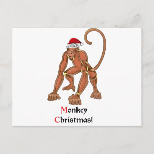 Cartão Postal De Festividades Monkey Christmas