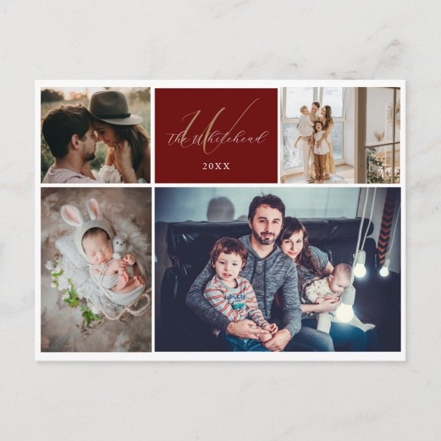 Cartão Postal De Festividades Monograma de Fotos da Família Moderna 4 (Frente)