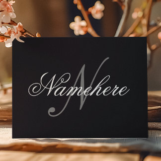 Cartão Postal De Festividades Monograma Personalizado Único de Nomes Preto e Bra