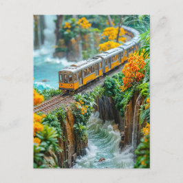 Cartão Postal De Festividades Monorail em miniatura cruzando um canyon fantástic