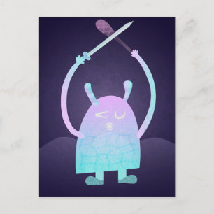 Cartão Postal De Festividades Monstro Azul Pequenino Fofo