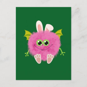 Cartão Postal De Festividades Monstro coelho rosa fofinho