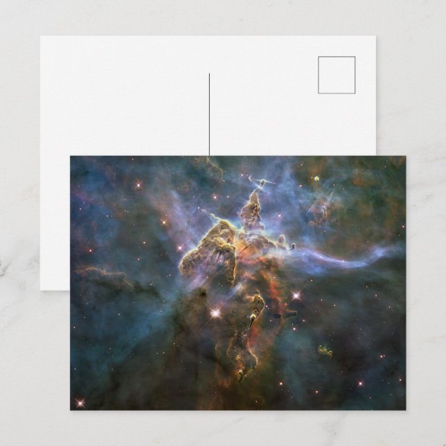 Cartão Postal De Festividades Montanha Mística na Nebulosa Carina Hubble Espaço (Frente/Verso)