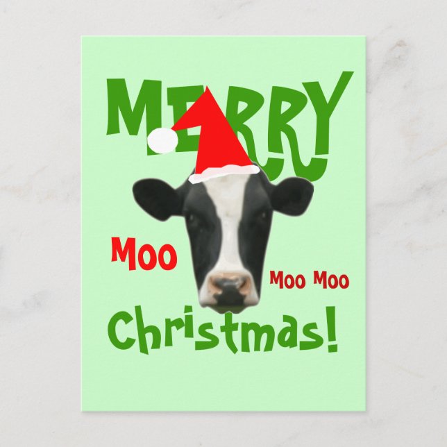 Cartão Postal De Festividades Moo Moo Moo Cartaz de Vaca de Natal Feliz (Frente)