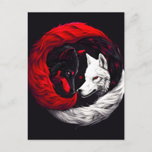 Cartão Postal De Festividades Moon Crimson Red White Wolf